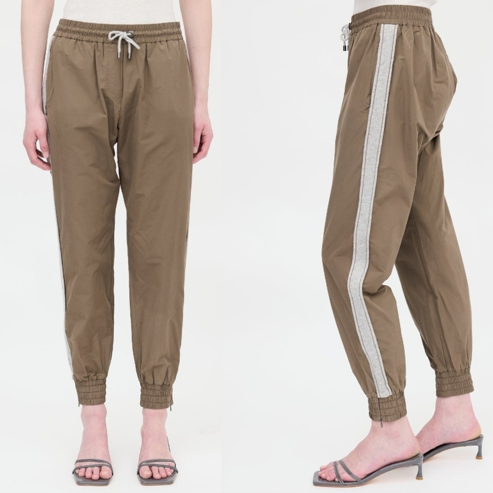 Brunello Cucinelli Monili Cashmere Trim Jogger Pant in Olive Taupe Size M